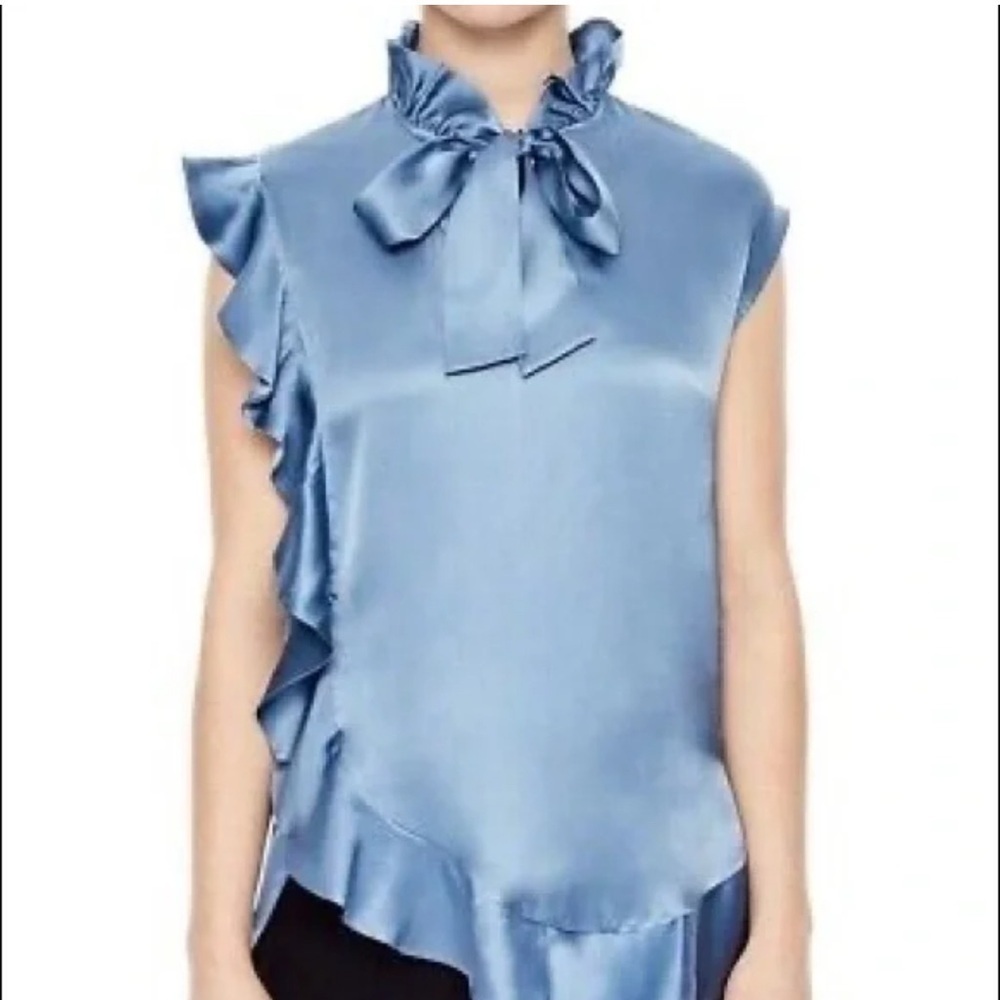 Sandro Blue Ruffled Asymmetrical Blouse